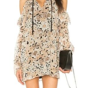 Joie Floral Cold-Shoulder Mini Dress in Cream and Brown